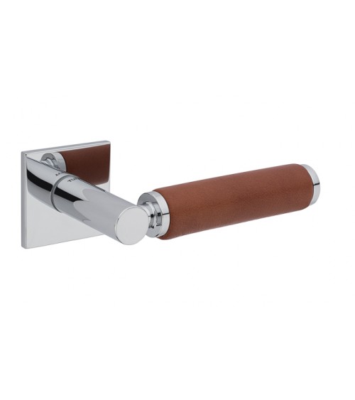 Poignée de porte Chrome poli en cuir clair  TUPAI 4200/200 carrée -  poignée design