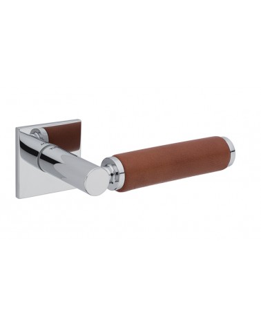 Poignée de porte Chrome poli en cuir clair  TUPAI 4200/200 carrée -  poignée design