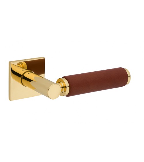 Poignée de porte en laiton et en cuir clair TUPAI 4200/200 carrée -  poignée design