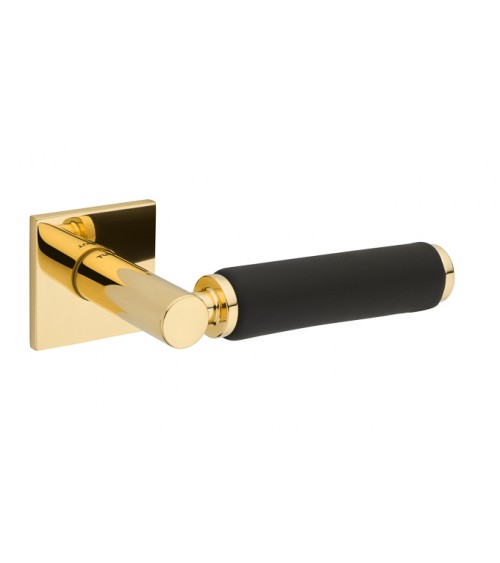 Poignée de porte Chrome poli en cuir noir TUPAI 4200/202 carrée -  poignée design