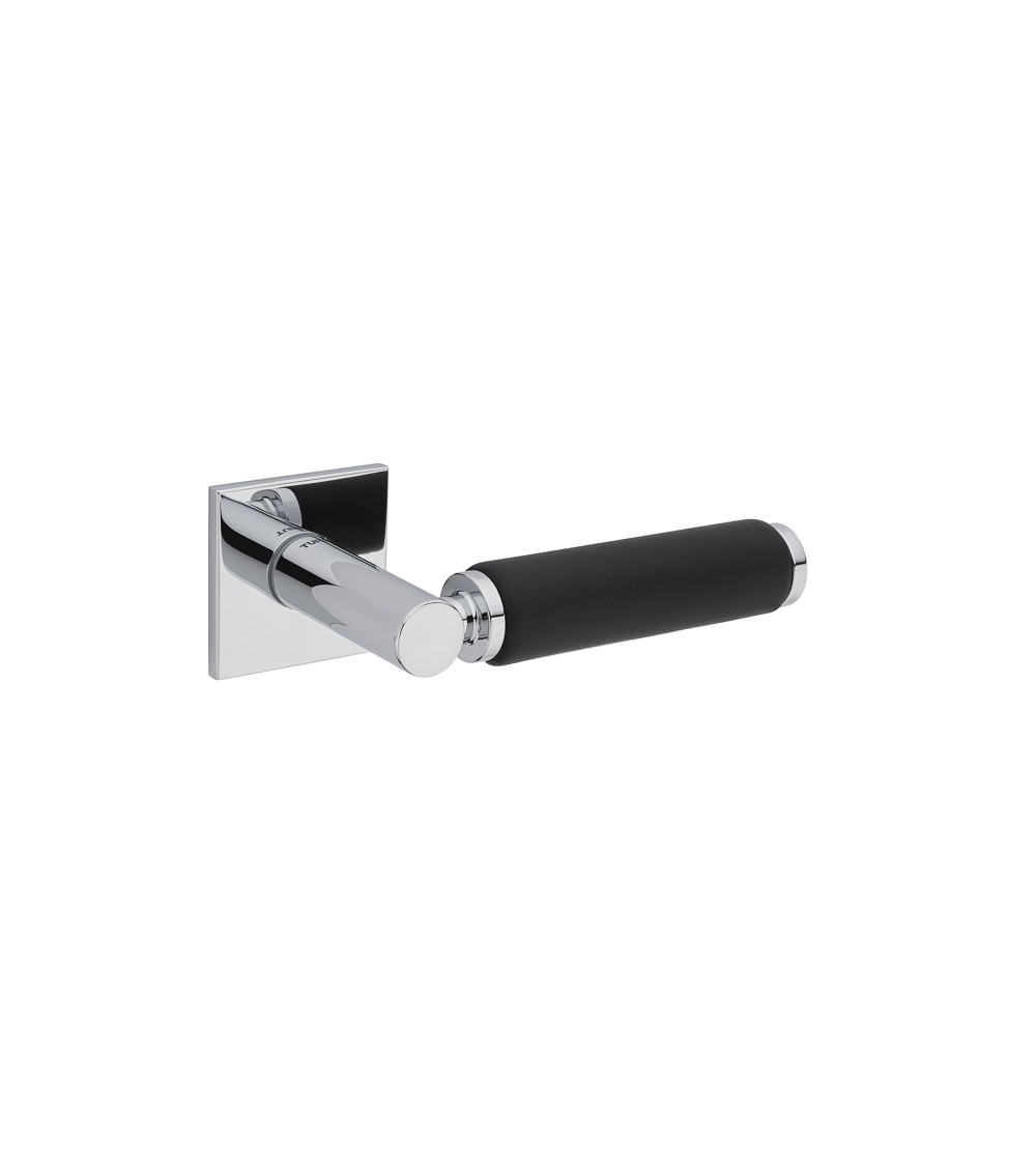 Poignée de porte Chrome poli en cuir noir TUPAI 4200/202 carrée -  poignée design