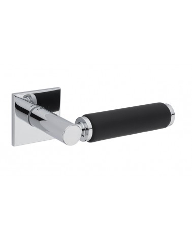 Poignée de porte Chrome poli en cuir noir TUPAI 4200/202 carrée -  poignée design