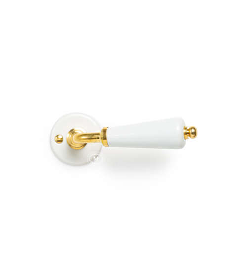 Poignée de porte canon sur rosace blanche en porcelaine Merigous -- couleur nickelé -  poignée design