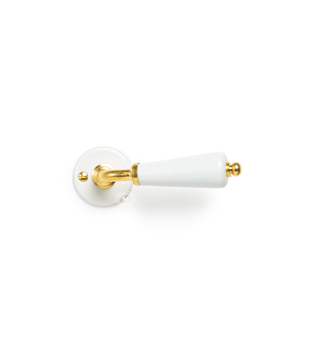 Poignée de porte canon sur rosace blanche en porcelaine Merigous -- couleur nickelé -  poignée design