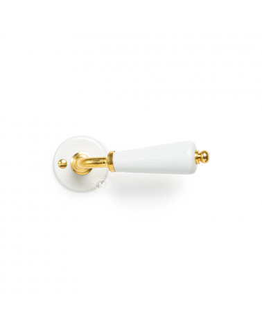 Poignée de porte canon sur rosace blanche en porcelaine Merigous -- couleur nickelé -  poignée design