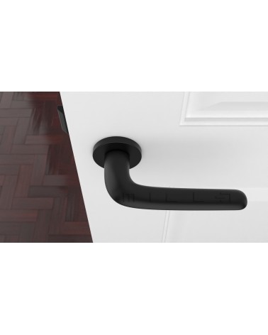 Poignée de porte AZALIA poignée design couleur 8 vue de haut montée sur une porte