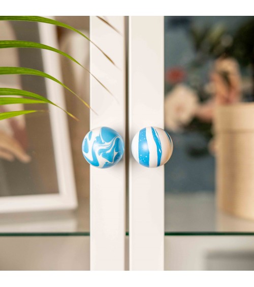 Bouton de meuble en bois de hêtre Bleu Azur poignée design