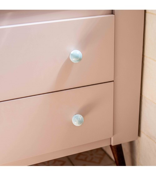 Bouton de meuble en bois de hêtre gris bleu poignée design