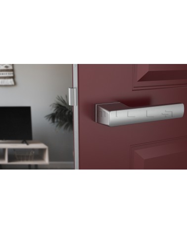 Poignée de porte chrome satiné BRISA poignée design montée sur une porte