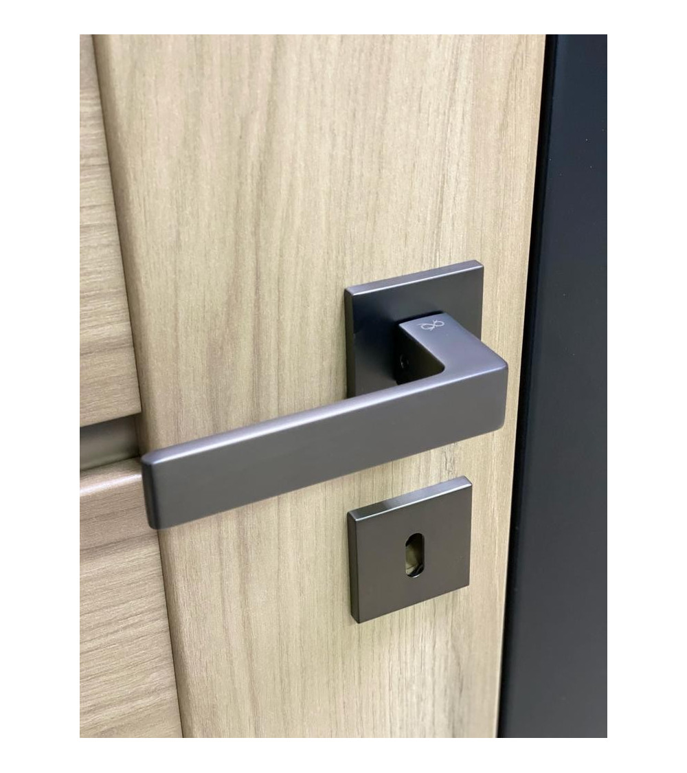 la poignée de porte industrielle en forme classique sur une plaque carré en finition canon de fusil