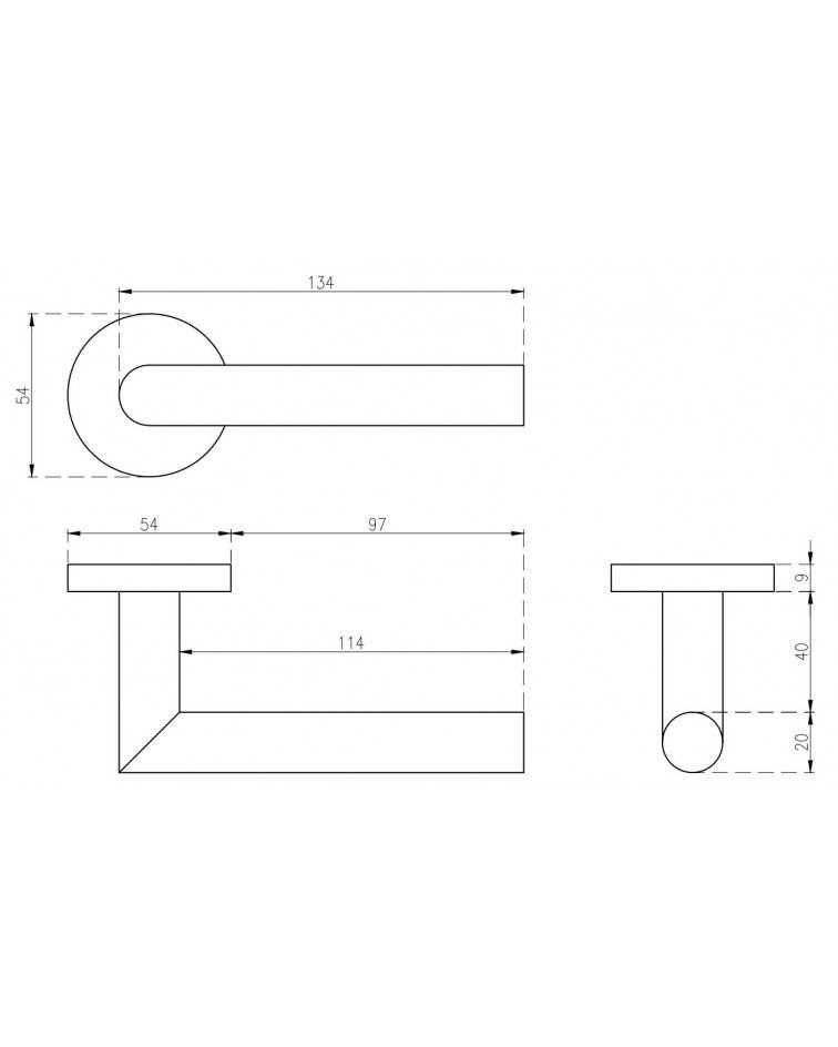Poignée de porte OVAL 1701 avec dimensions