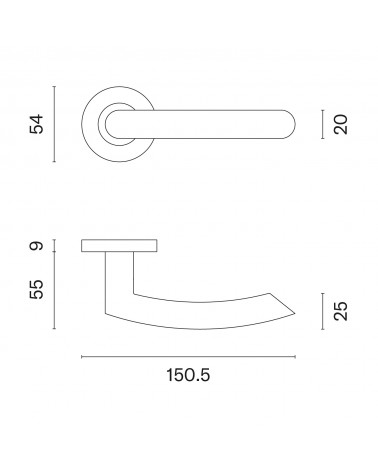 Poignée de porte OVAL 1707 avec dimensions