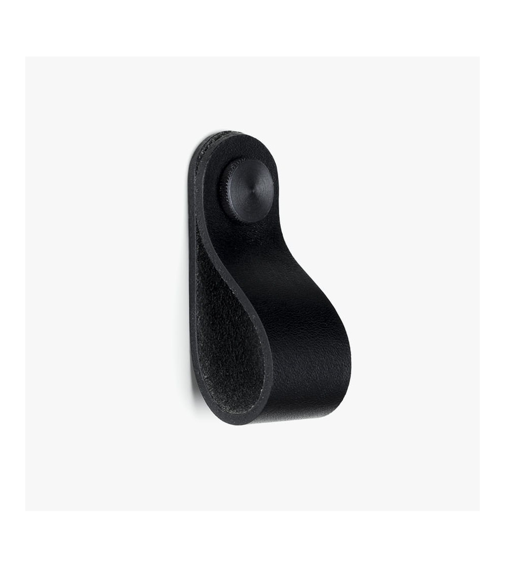 Bouton de meuble noir en cuir naturel -  poignée design