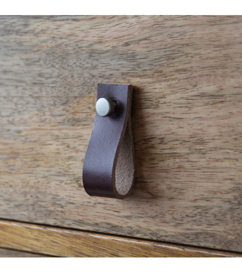 Bouton de meuble tirette en cuir marron foncé -  poignée design