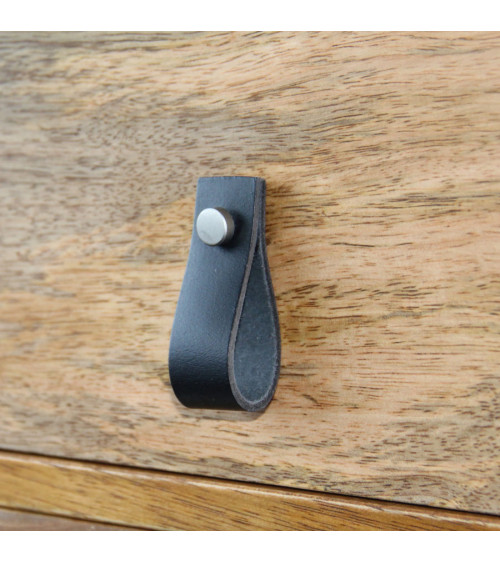Bouton de meuble tirette en cuir noir -  poignée design