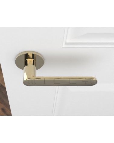 Poignée de porte en zamak Line Vénus poignée design couleur 1 vue de haut montée sur une porte