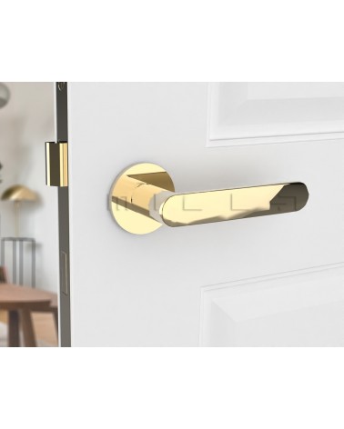 Poignée de porte en zamak Line Vénus poignée design couleur 1 montée sur une porte