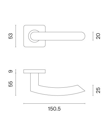Poignée de porte couleur inox KVADRAT 1707 avec dimensions