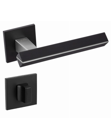 Poignée de porte bicolore chrome brossé/noire CARRERA poignée design avec rosace WC