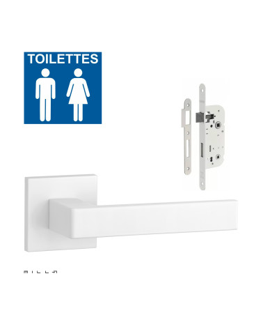 Set poignée de porte blanche SULLA avec la serrure WC blanche sur fond blanc