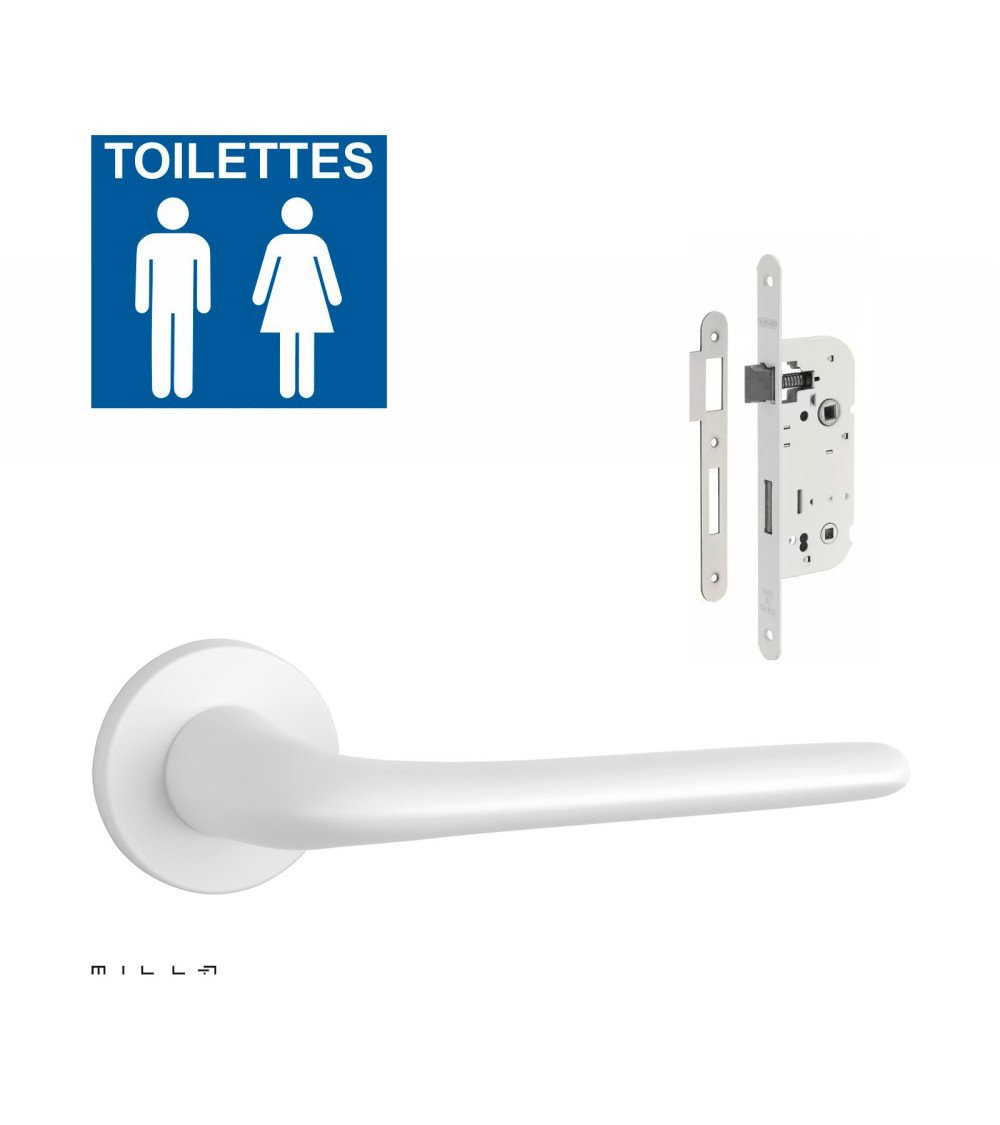 Set poignée de porte blanche AZALIA avec la serrure WC blanche sur fond blanc