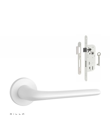 Set poignée de porte blanche KALMIA avec la serrure Clef de Chambre blanche sur fond blanc