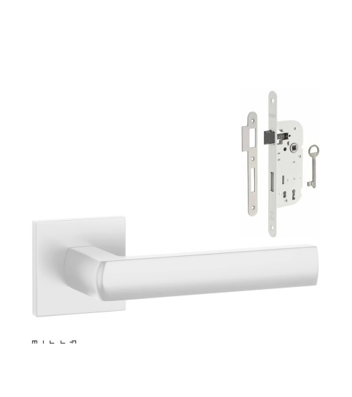 Set poignée de porte blanche HOSTA avec la serrure Clef de Chambre blanche sur fond blanc