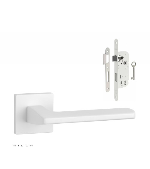 Set poignée de porte blanche YUKA avec la serrure Clef de Chambre blanche sur fond blanc