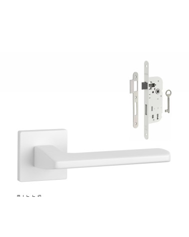 Set poignée de porte blanche PYROLA avec la serrure Clef de Chambre blanche sur fond blanc