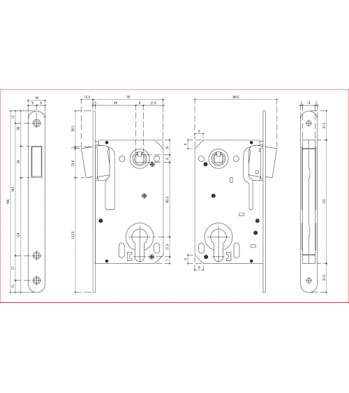 Serrure magnétique design entraxe 90 à clé barillet -  poignée design