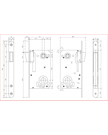 Serrure magnétique design entraxe 90 à clé barillet -  poignée design