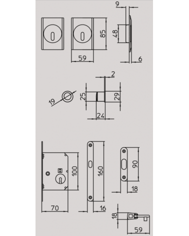 Poignée pour porte coulissante moderne MANDELLI 1038TC/S avec dimensions