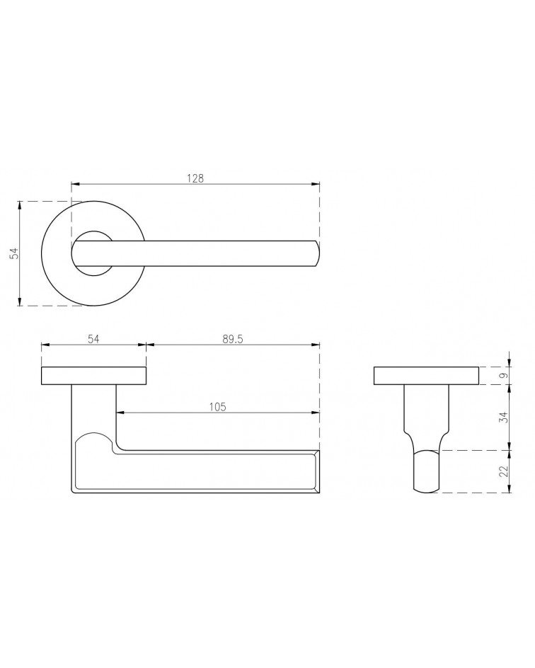 Poignée de porte classique OVAL 1702 avec dimensions