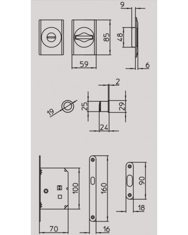Poignée pour porte coulissante sobre MANDELLI 1038TN/S avec dimensions