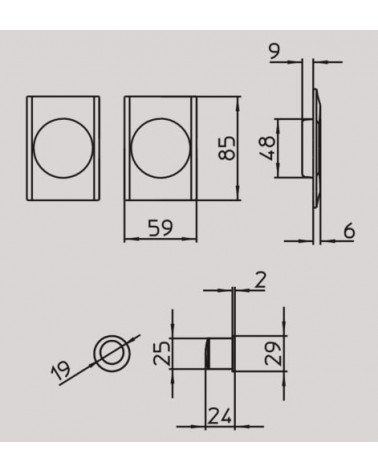 Poignée pour porte coulissante épurée MANDELLI 1038TL avec dimensions