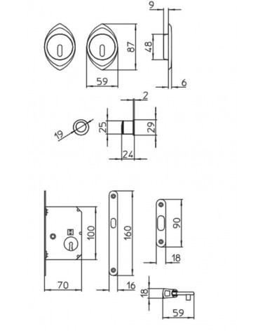 Poignée pour porte coulissante sobre MANDELLI 368TC/S avec dimensions
