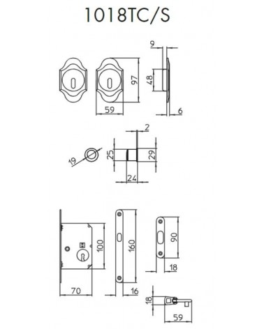 Poignée pour porte coulissante chic MANDELLI 1018TC/S avec dimensions