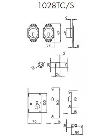 Poignée pour porte coulissante chic MANDELLI 1028TC/S avec dimensions