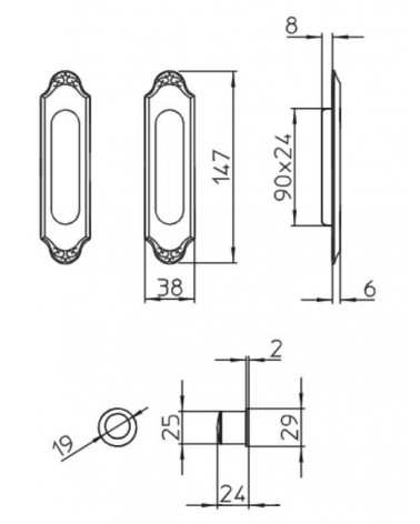 Poignée pour porte coulissante sobre MANDELLI 1028 avec dimensions