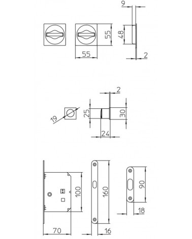 Poignée pour porte coulissante épurée MANDELLI 1108TNN/S avec dimensions