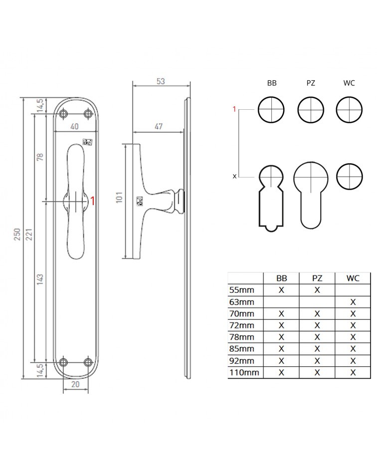 Poignée de porte rétro sur plaque longitudinale originale PHTT 40 -  quincaillerie design
