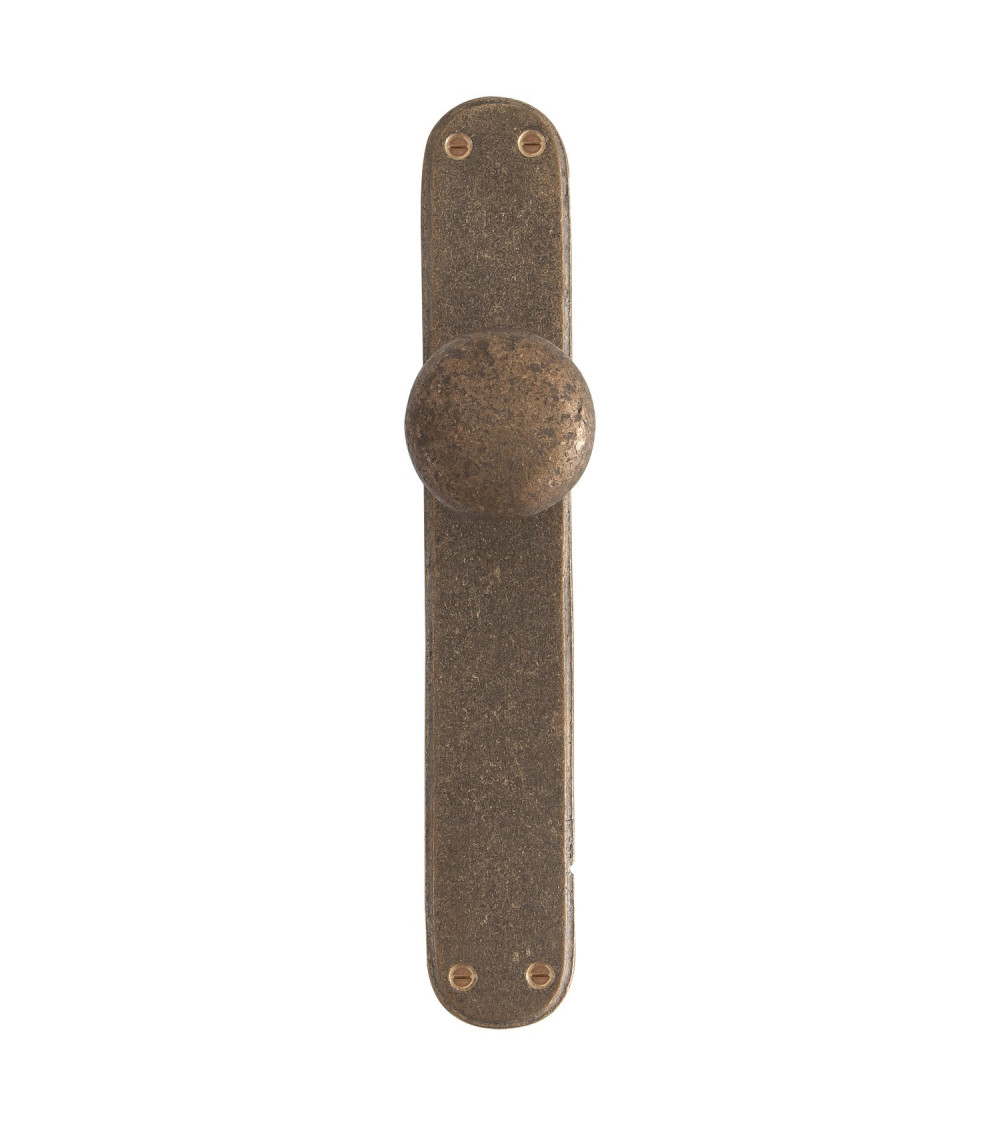 bouton de porte atypique sur plaque de propreté fabriquée en bronze