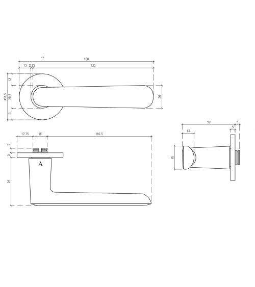Poignée de porte chrome poli ARIA poignée design