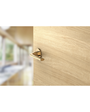 Poignée de porte or poli Scandi slim quincaillerie design montée sur une porte