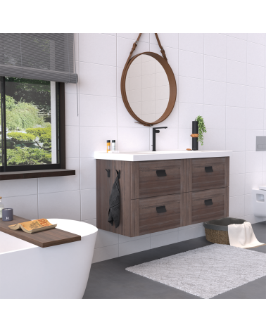 Poignée de meuble noire mat SEA poignée design montée sur un meuble salle de bain