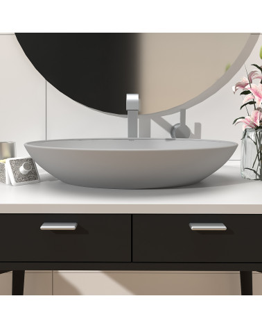 Poignée de meuble chrome satiné NOX-1 poignée design montée sur un meuble salle de bain