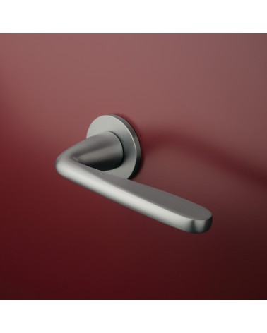 Poignée de porte chrome satiné HIACYNTA poignée design montée sur une porte