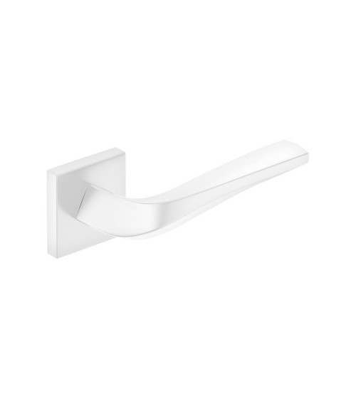 Poignée de porte blanche mat FLOW sur plaque carrée -  quincaillerie design