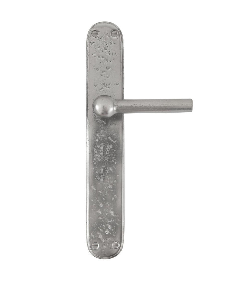 Poignée de porte chromé sur plaque en fer BECDF -  poignée design