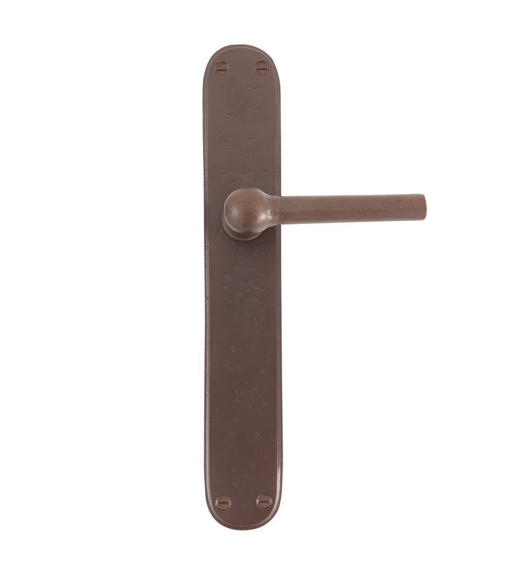 Poignée de porte rouille sur plaque en fer BECDF -  poignée design